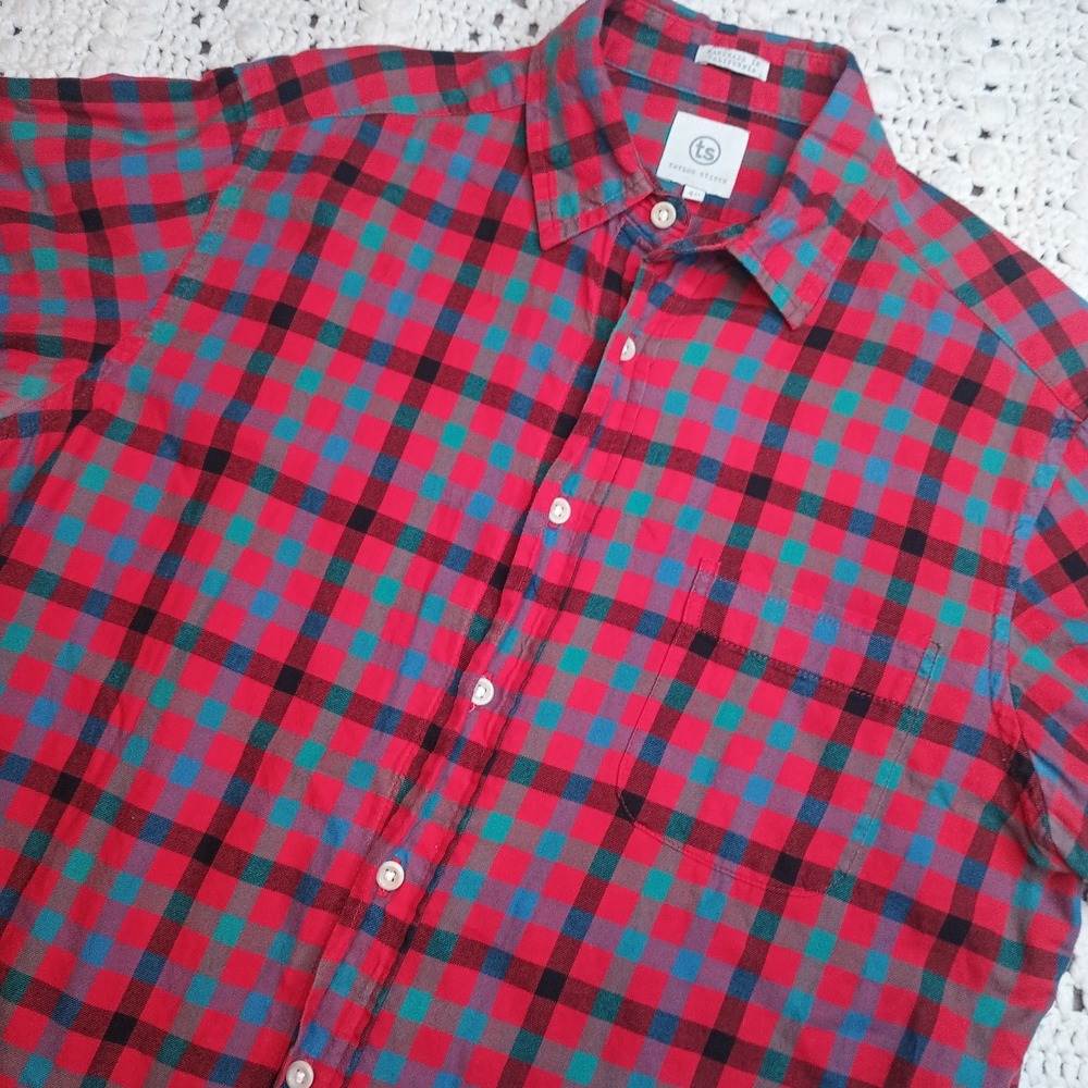 Taylor Stitch Mens Button Up Shirt 40 Red Plaid Long Sleeve USA Check Gingham